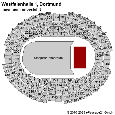 Saalplan Westfalenhalle 1, Dortmund, Deutschland, Innenraum unbestuhlt