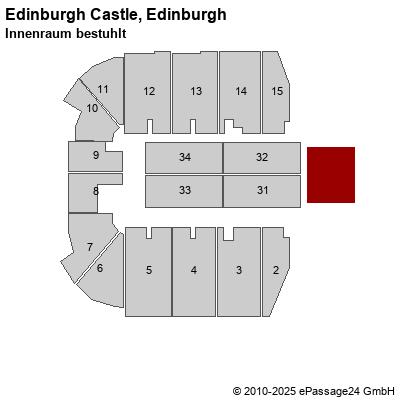 Saalplan Edinburgh Castle, Edinburgh, Großbritannien, Innenraum bestuhlt
