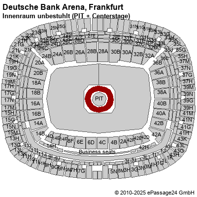 Saalplan Deutsche Bank Arena, Frankfurt, Deutschland, Innenraum unbestuhlt (PIT + Centerstage)