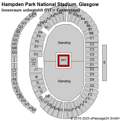 Saalplan Hampden Park National Stadium, Glasgow, Großbritannien, Innenraum unbestuhlt (PIT + Centerstage)