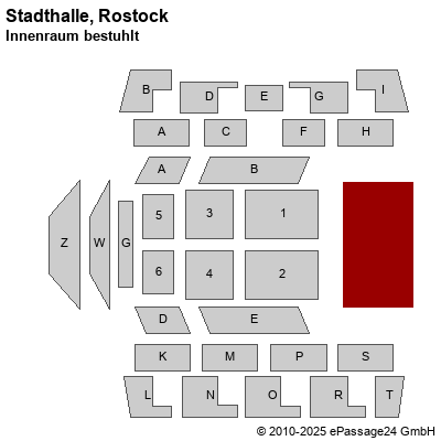 Saalplan Stadthalle, Rostock, Deutschland, Innenraum bestuhlt