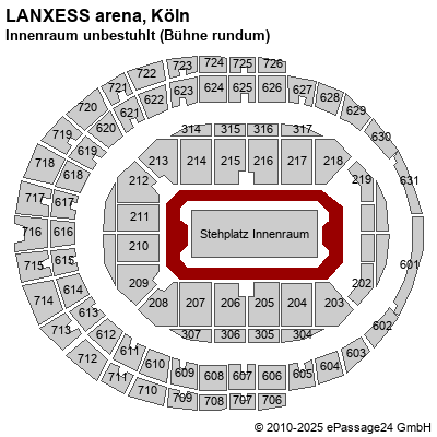 Saalplan LANXESS arena, Köln, Deutschland, Innenraum unbestuhlt (Bühne rundum)