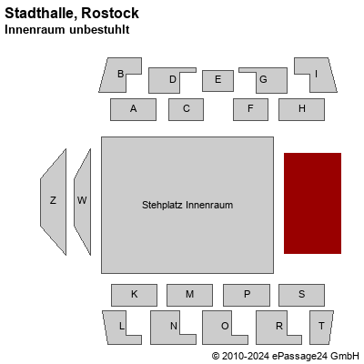 Saalplan Stadthalle, Rostock, Deutschland, Innenraum unbestuhlt