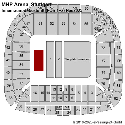 Saalplan MHP Arena, Stuttgart, Deutschland, Innenraum unbestuhlt (FOS 1+2) Neu2025