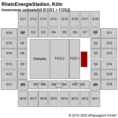 Saalplan RheinEnergieStadion, Köln, Deutschland, Innenraum unbestuhlt (FOS1 + FOS2)