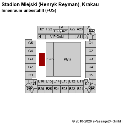 Saalplan Stadion Miejski (Henryk Reyman), Krakau, Polen, Innenraum unbestuhlt (FOS)