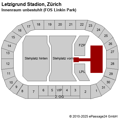 Saalplan Letzigrund Stadion, Zürich, Schweiz, Innenraum unbestuhlt (FOS Linkin Park)
