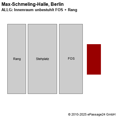 Saalplan Max-Schmeling-Halle, Berlin, Deutschland, ALLG: Innenraum unbestuhlt FOS + Rang