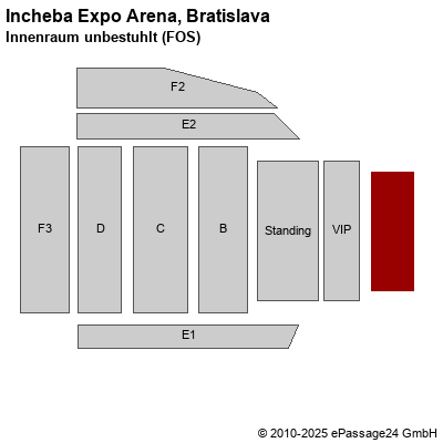 Saalplan Incheba Expo Arena, Bratislava, Slowakei, Innenraum unbestuhlt (FOS)