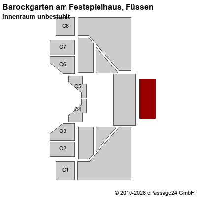 Saalplan Barockgarten am Festspielhaus, F&uuml;ssen, Deutschland, Innenraum unbestuhlt