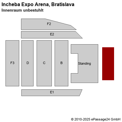 Saalplan Incheba Expo Arena, Bratislava, Slowakei, Innenraum unbestuhlt