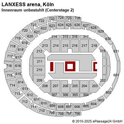 Saalplan LANXESS arena, Köln, Deutschland, Innenraum unbestuhlt (Centerstage 2)