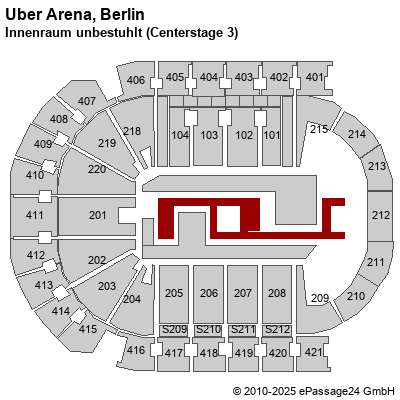 Saalplan Uber Arena, Berlin, Deutschland, Innenraum unbestuhlt (Centerstage 3)