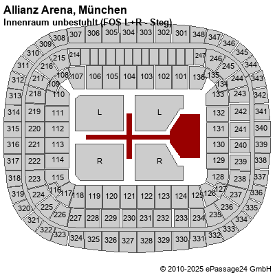 Saalplan Allianz Arena, München, Deutschland, Innenraum unbestuhlt (FOS L+R - Steg)