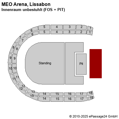 Saalplan MEO Arena, Lissabon, Portugal, Innenraum unbestuhlt (FOS + PIT)