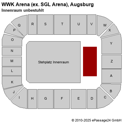 Saalplan WWK Arena (ex. SGL Arena), Augsburg, Deutschland, Innenraum unbestuhlt