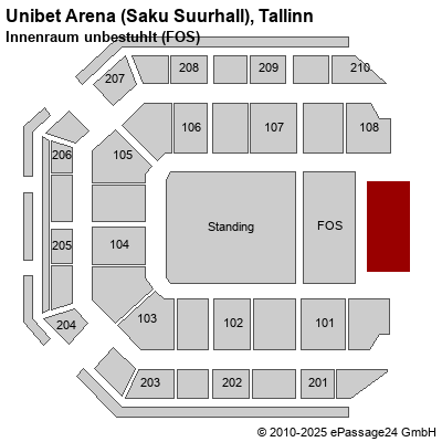 Saalplan Unibet Arena (Saku Suurhall), Tallinn, Estland, Innenraum unbestuhlt (FOS)