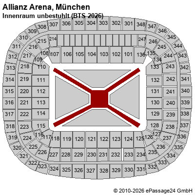Saalplan Allianz Arena, M&uuml;nchen, Deutschland, Innenraum unbestuhlt (BTS 2026)
