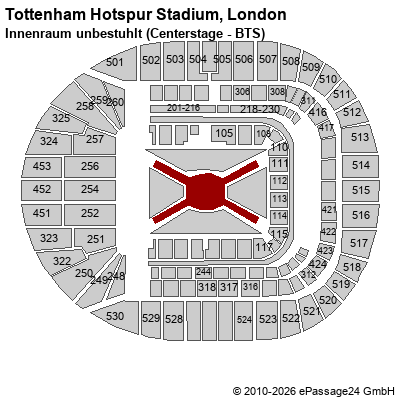 Saalplan Tottenham Hotspur Stadium, London, Gro&szlig;britannien, Innenraum unbestuhlt (Centerstage - BTS)