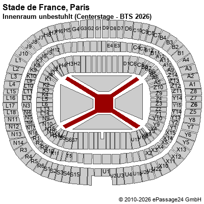Saalplan Stade de France, Paris, Frankreich, Innenraum unbestuhlt (Centerstage - BTS 2026)