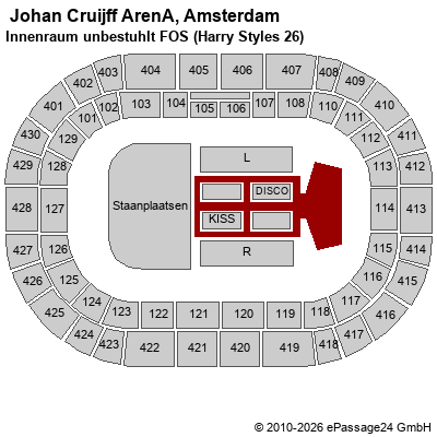 Saalplan  Johan Cruijff ArenA, Amsterdam, Niederlande, Innenraum unbestuhlt FOS (Harry Styles 26)