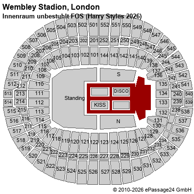 Saalplan Wembley Stadion, London, Gro&szlig;britannien, Innenraum unbestuhlt FOS (Harry Styles 2026)