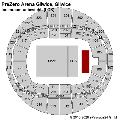 Saalplan PreZero Arena Gliwice, Gliwice, Polen, Innenraum unbestuhlt (FOS)