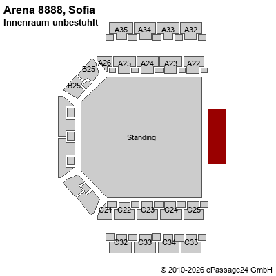 Saalplan Arena 8888, Sofia, Bulgarien, Innenraum unbestuhlt