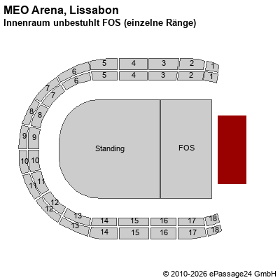Saalplan MEO Arena, Lissabon, Portugal, Innenraum unbestuhlt FOS (einzelne Bl&ouml;cke)