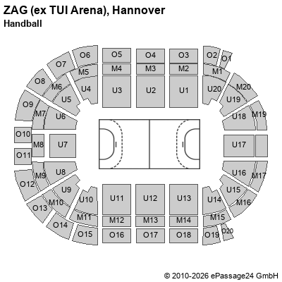 Saalplan ZAG (ex TUI Arena), Hannover, Deutschland, Handball