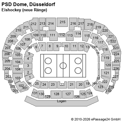 Saalplan PSD Dome, D&uuml;sseldorf, Deutschland, Eishockey (neue R&auml;nge)