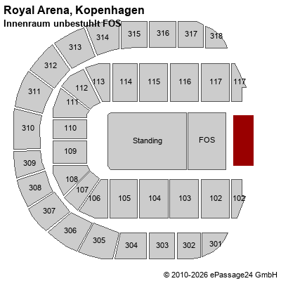 Saalplan Royal Arena, Kopenhagen, D&auml;nemark, Innenraum unbestuhlt FOS