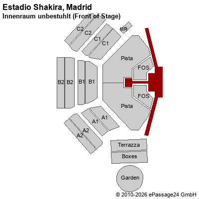Saalplan Estadio Shakira, Madrid, Spanien, Innenraum unbestuhlt (Front of Stage)