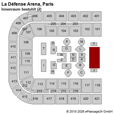 Saalplan La D&eacute;fense Arena, Paris, Frankreich, Innenraum bestuhlt (2)