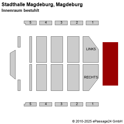 Saalplan Stadthalle Magdeburg, Magdeburg, Deutschland, Innenraum bestuhlt