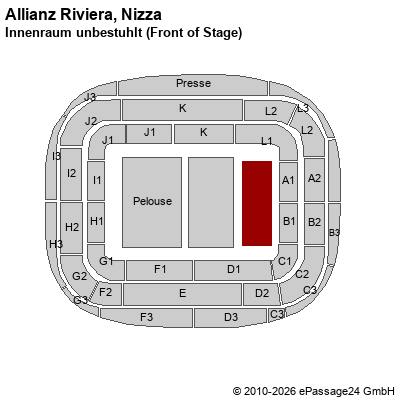 Saalplan Allianz Riviera, Nizza, Frankreich, Innenraum unbestuhlt (Front of Stage)