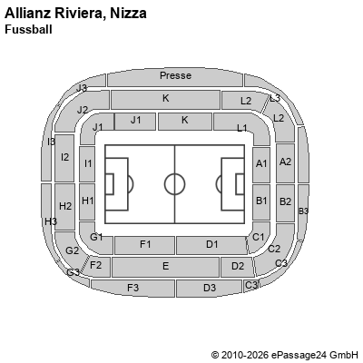 Saalplan Allianz Riviera, Nizza, Frankreich, Fussball