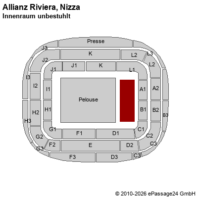 Saalplan Allianz Riviera, Nizza, Frankreich, Innenraum unbestuhlt