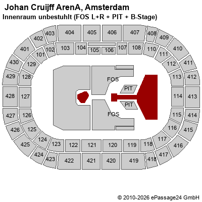 Saalplan  Johan Cruijff ArenA, Amsterdam, Niederlande, Innenraum unbestuhlt (FOS L+R + PIT + B-Stage)