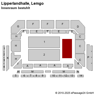 Saalplan Lipperlandhalle, Lemgo, Deutschland, Innenraum bestuhlt