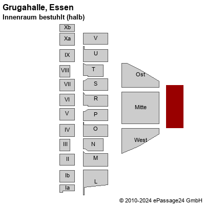 Saalplan Grugahalle, Essen, Deutschland, Innenraum bestuhlt (halb)