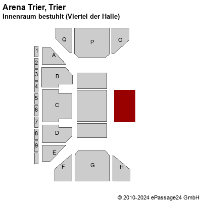 Saalplan Arena Trier, Trier, Deutschland, Innenraum bestuhlt (Viertel der Halle)