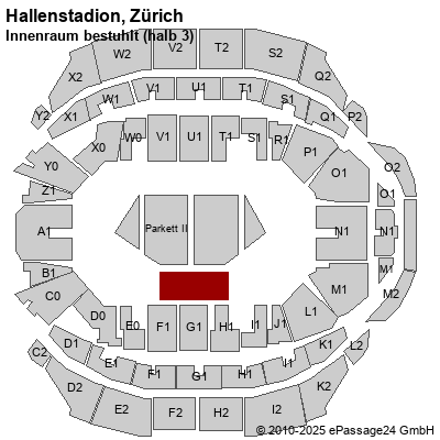 Saalplan Hallenstadion, Zürich, Schweiz, Innenraum bestuhlt (halb 3)