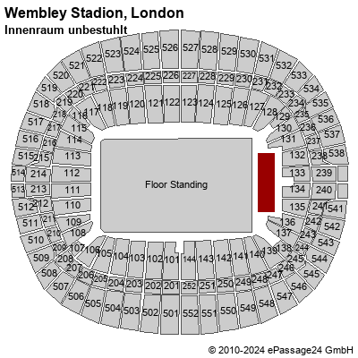 Saalplan Wembley Stadion, London, Großbritannien, Innenraum unbestuhlt