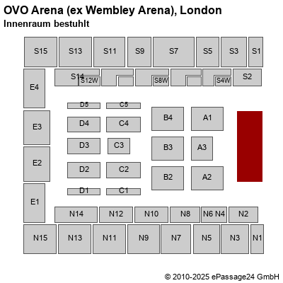 Saalplan Wembley Arena, London, Großbritannien, Innenraum bestuhlt