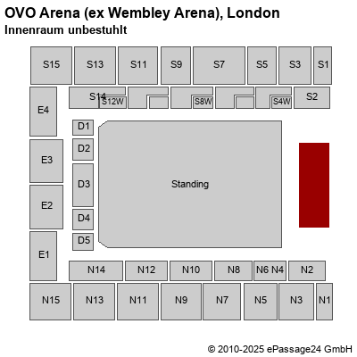 Saalplan Wembley Arena, London, Großbritannien, Innenraum unbestuhlt