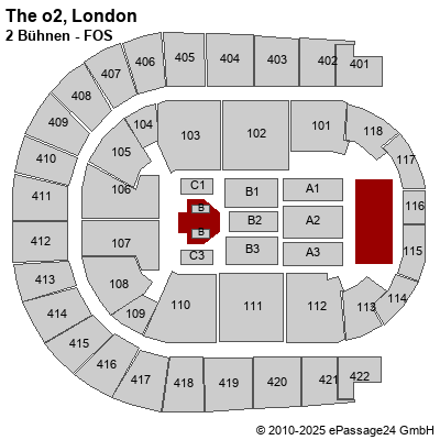 Saalplan The o2, London, Großbritannien, 2 Bühnen - FOS