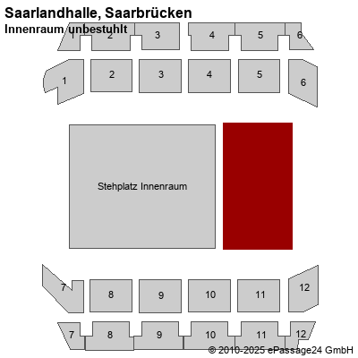 Saalplan Saarlandhalle, Saarbrücken, Deutschland, Innenraum unbestuhlt