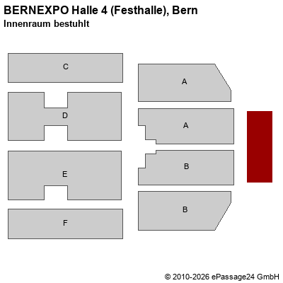 Saalplan BERNEXPO Halle 4 (Festhalle), Bern, Schweiz, Innenraum bestuhlt