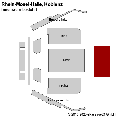 Saalplan Rhein-Mosel-Halle, Koblenz, Deutschland, Innenraum bestuhlt